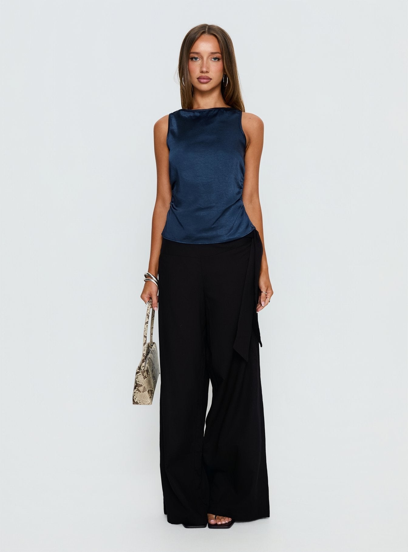 Jennisa Backless Satin Top Navy