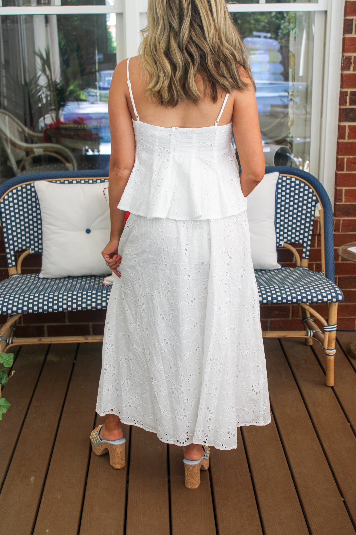 Eyelet Peplum Cami and Pleated Flare Midi Skirt