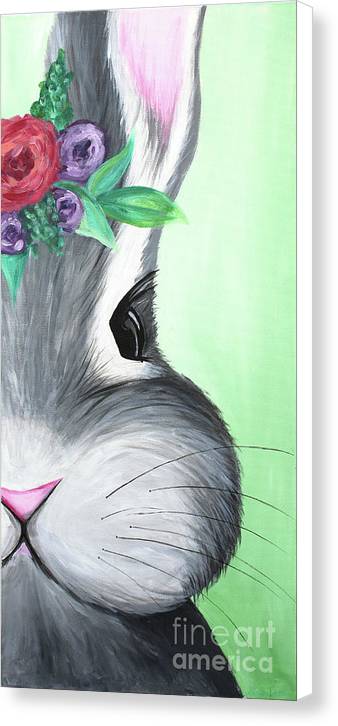 Grey Easter Bunny with Flowers - Canvas Print