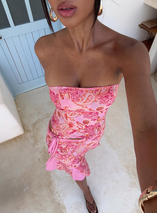 Tipsy Strapless Top Pink Paisley