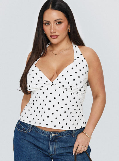 Alter Of Love Halter Top White / Polka Dot Curve