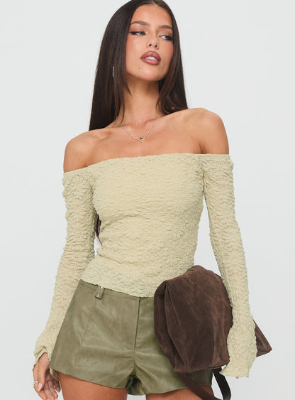 Half Of You Off Shoulder Top Sage