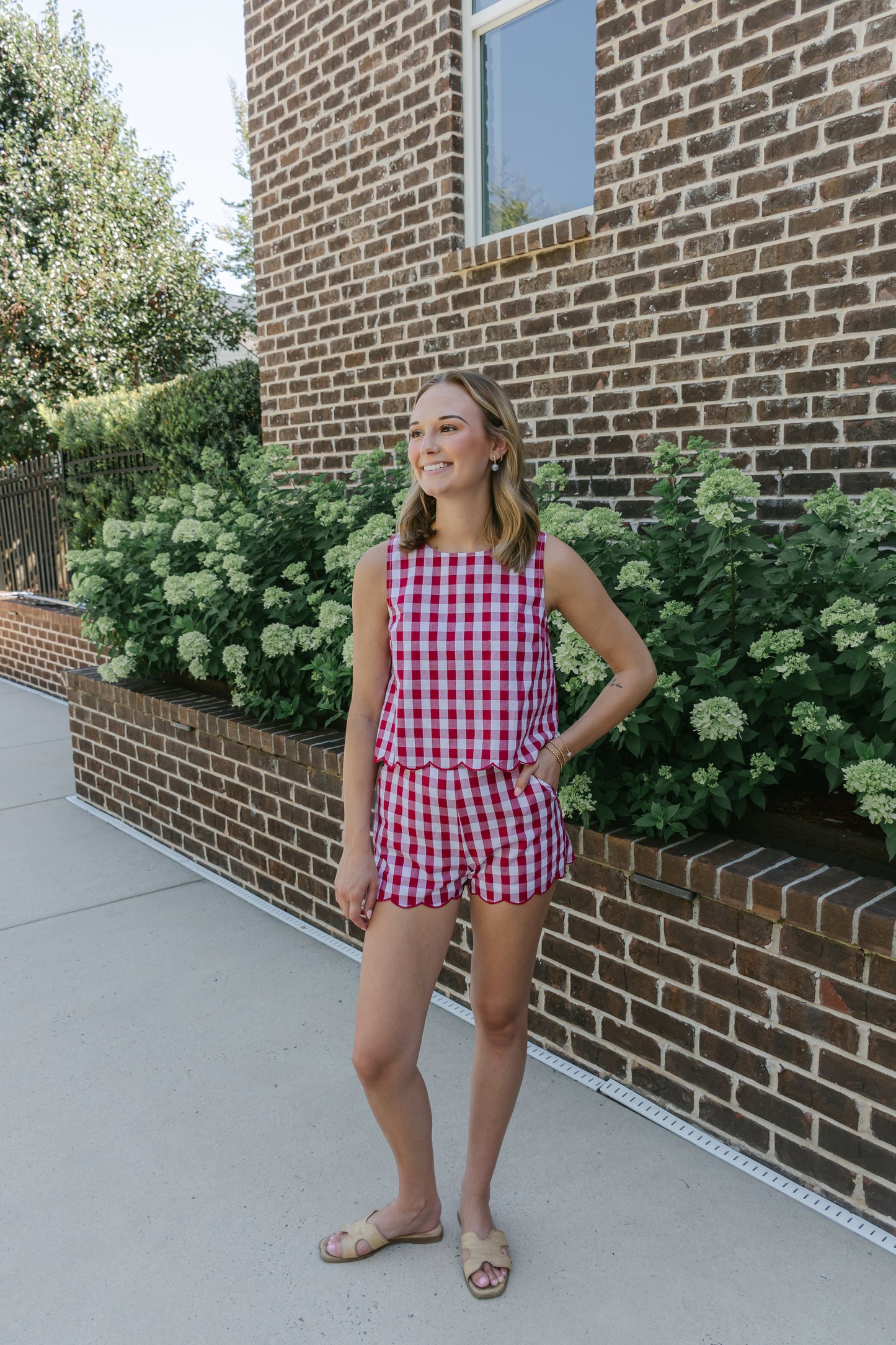 Liana Gingham Scalloped Top