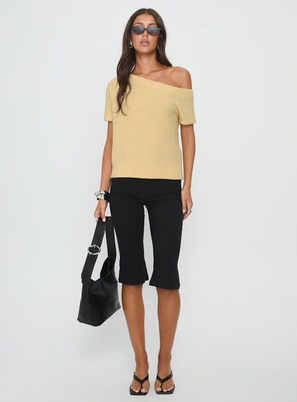 Nori Boucle Off Shoulder Slouchy Top Butter Yellow