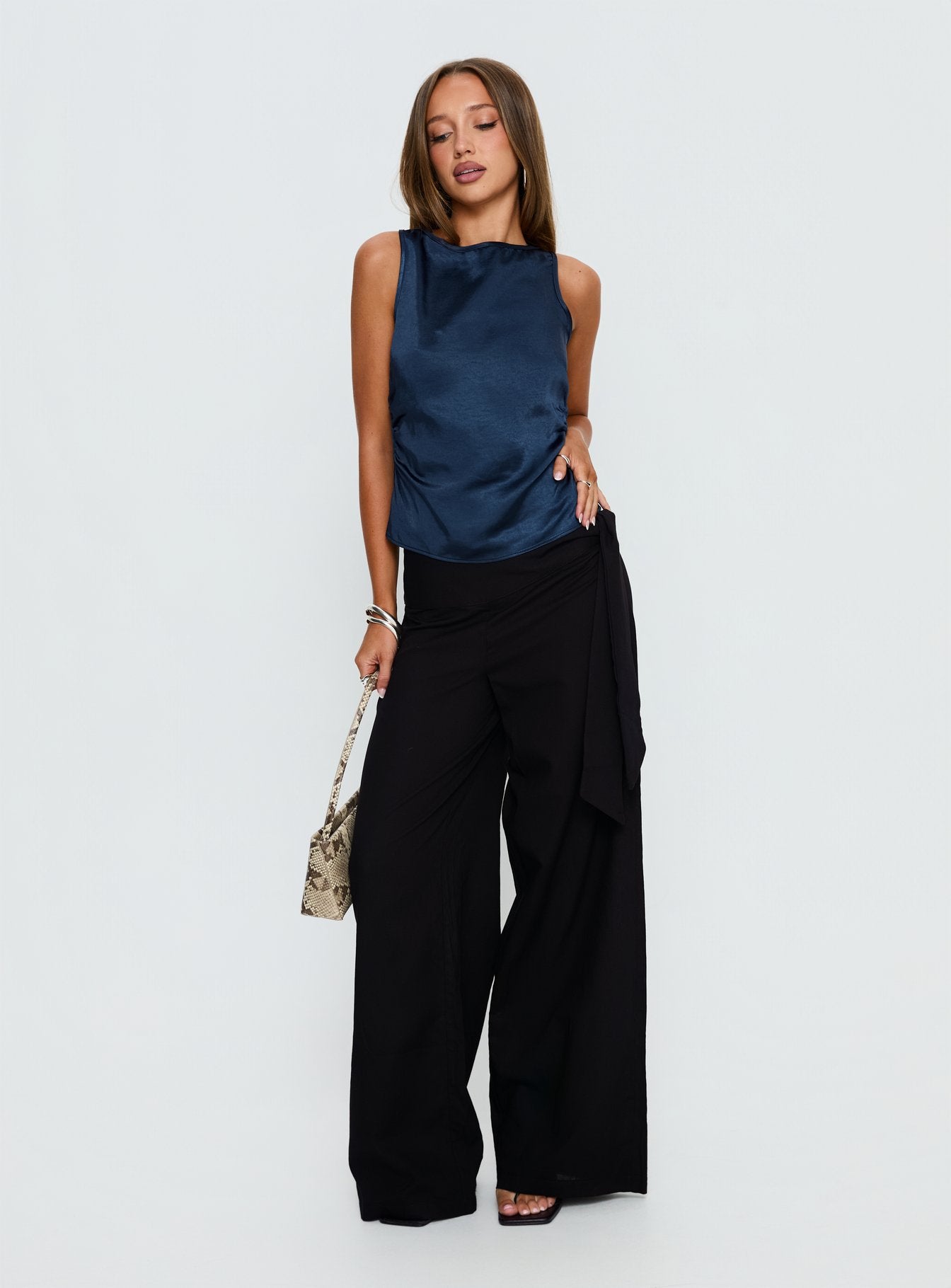 Jennisa Backless Satin Top Navy