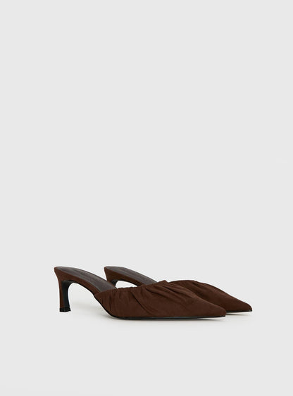 Admiration Pointed Toe Faux Suede Heels Brown