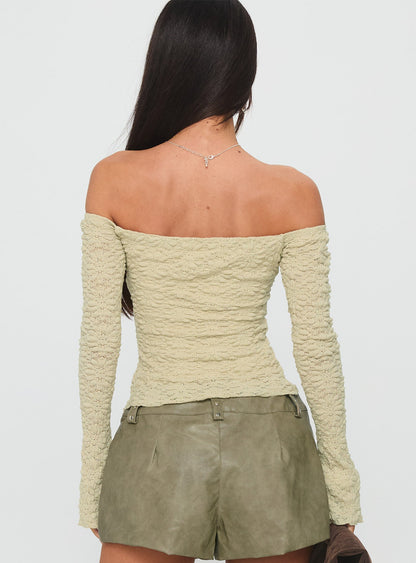 Half Of You Off Shoulder Top Sage