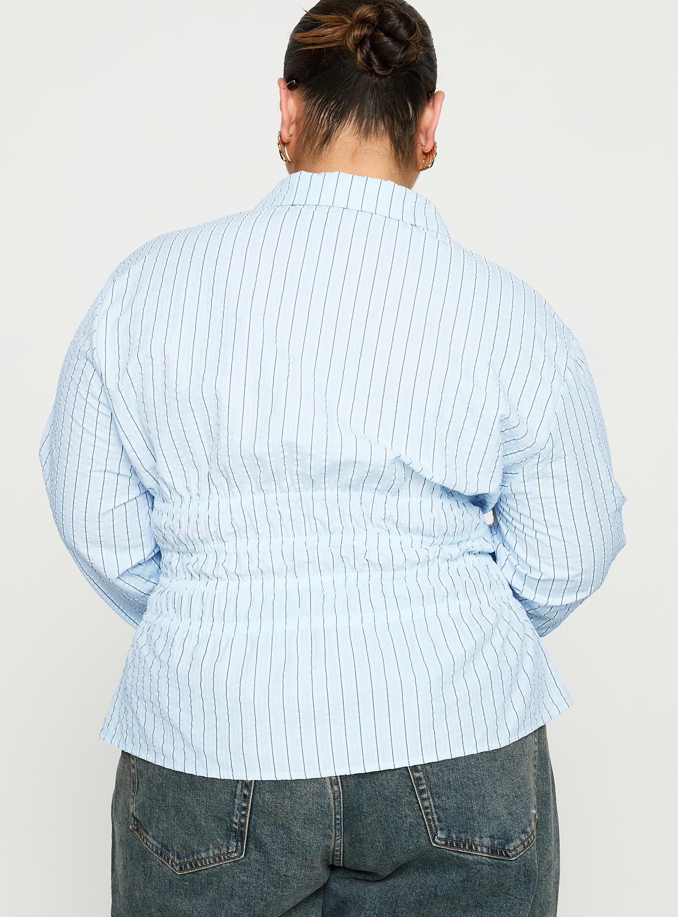 Liesel Shirred Long Sleeve Top Stripe Curve