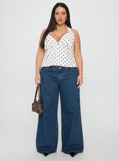 Alter Of Love Halter Top White / Polka Dot Curve