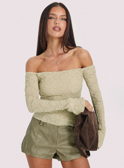 Half Of You Off Shoulder Top Sage