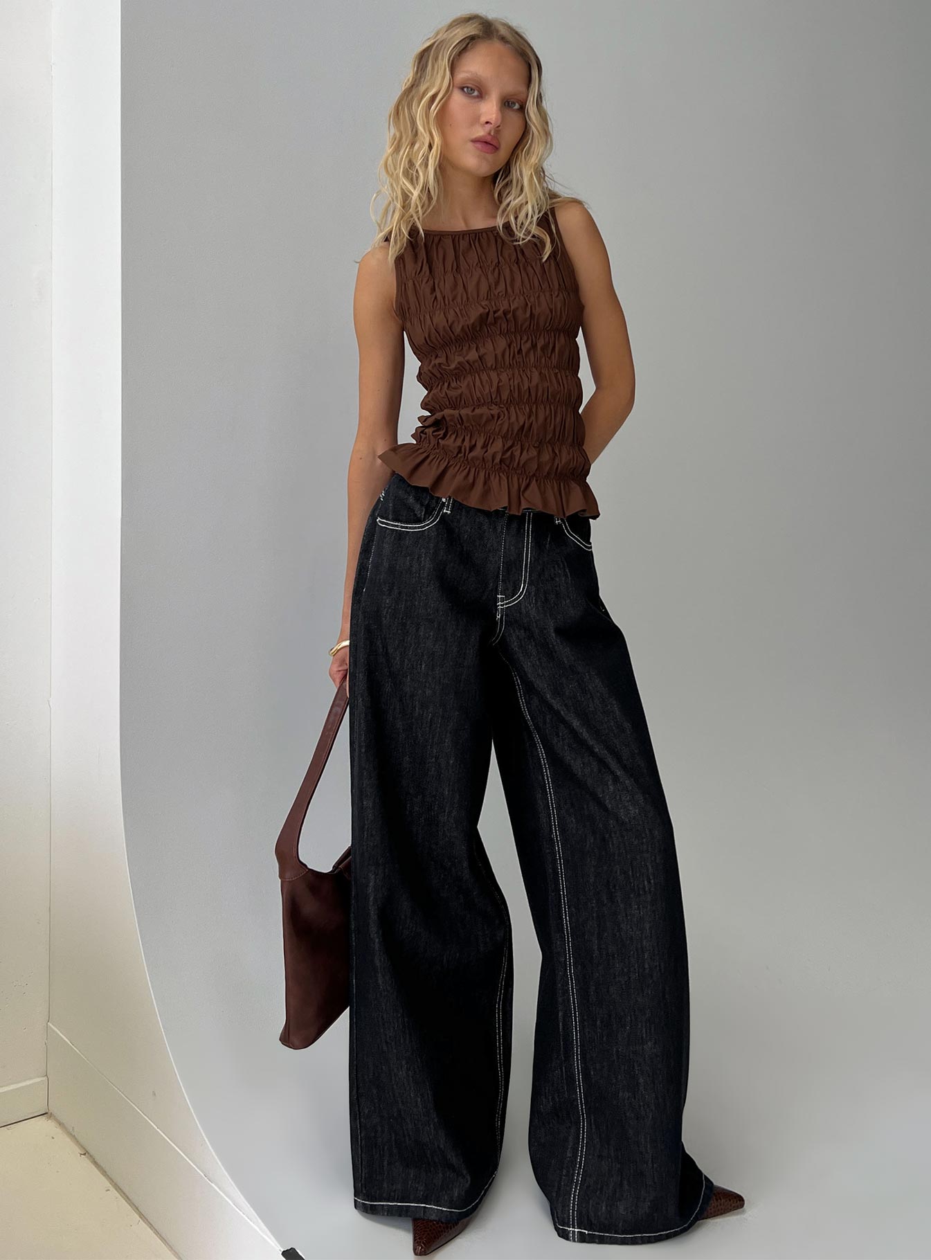 Marleene Shirred Top Chocolate