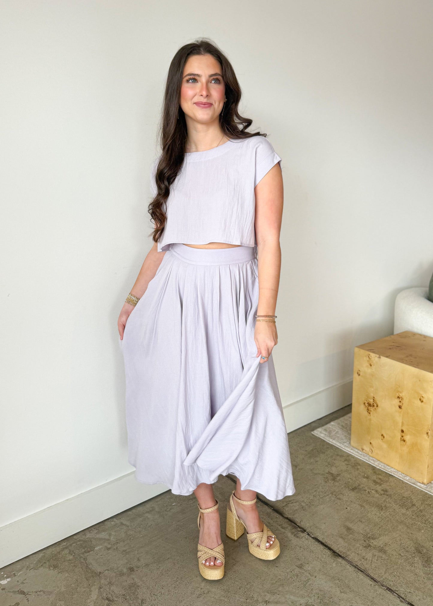 Elara Airy Two-Piece Midi Skirt Set