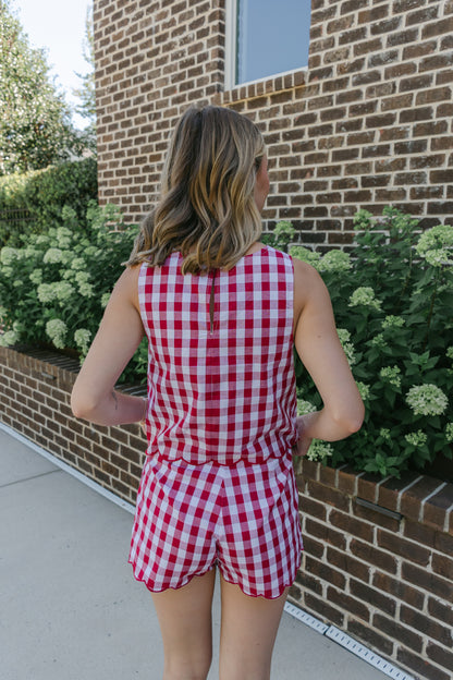 Liana Gingham Scalloped Top