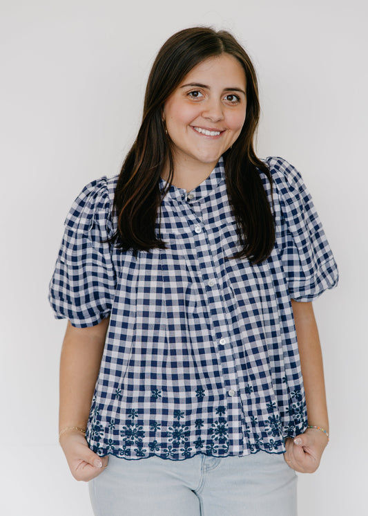 Holland Gingham Puff Sleeve Peplum Top