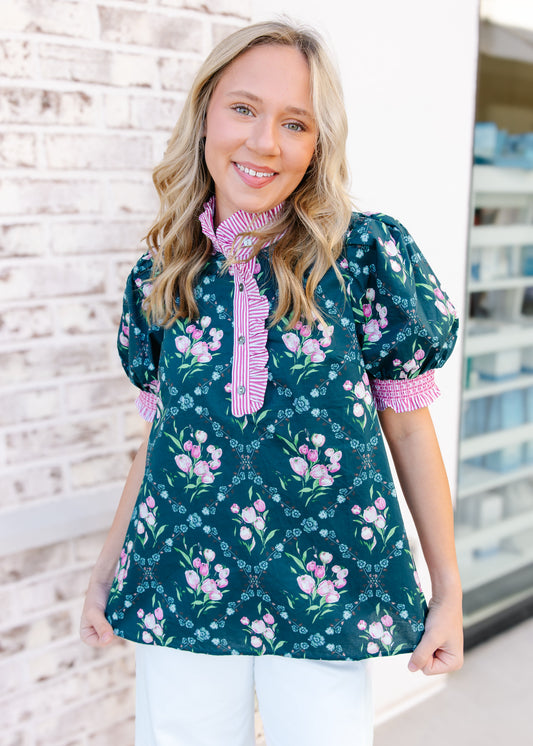 Kinsley Floral Contrast Trim Top