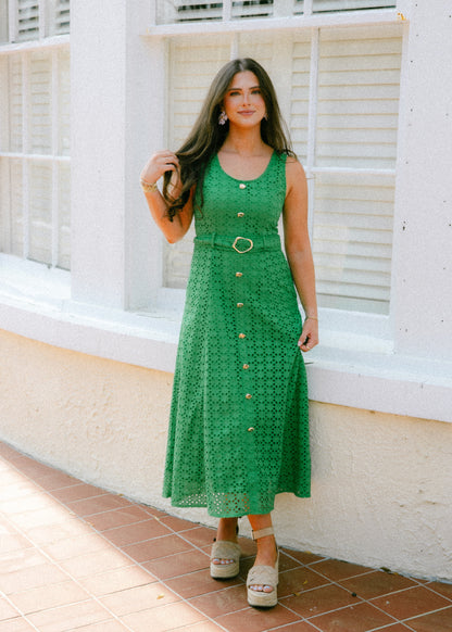 Giselle Belted Button Front Midi Dress