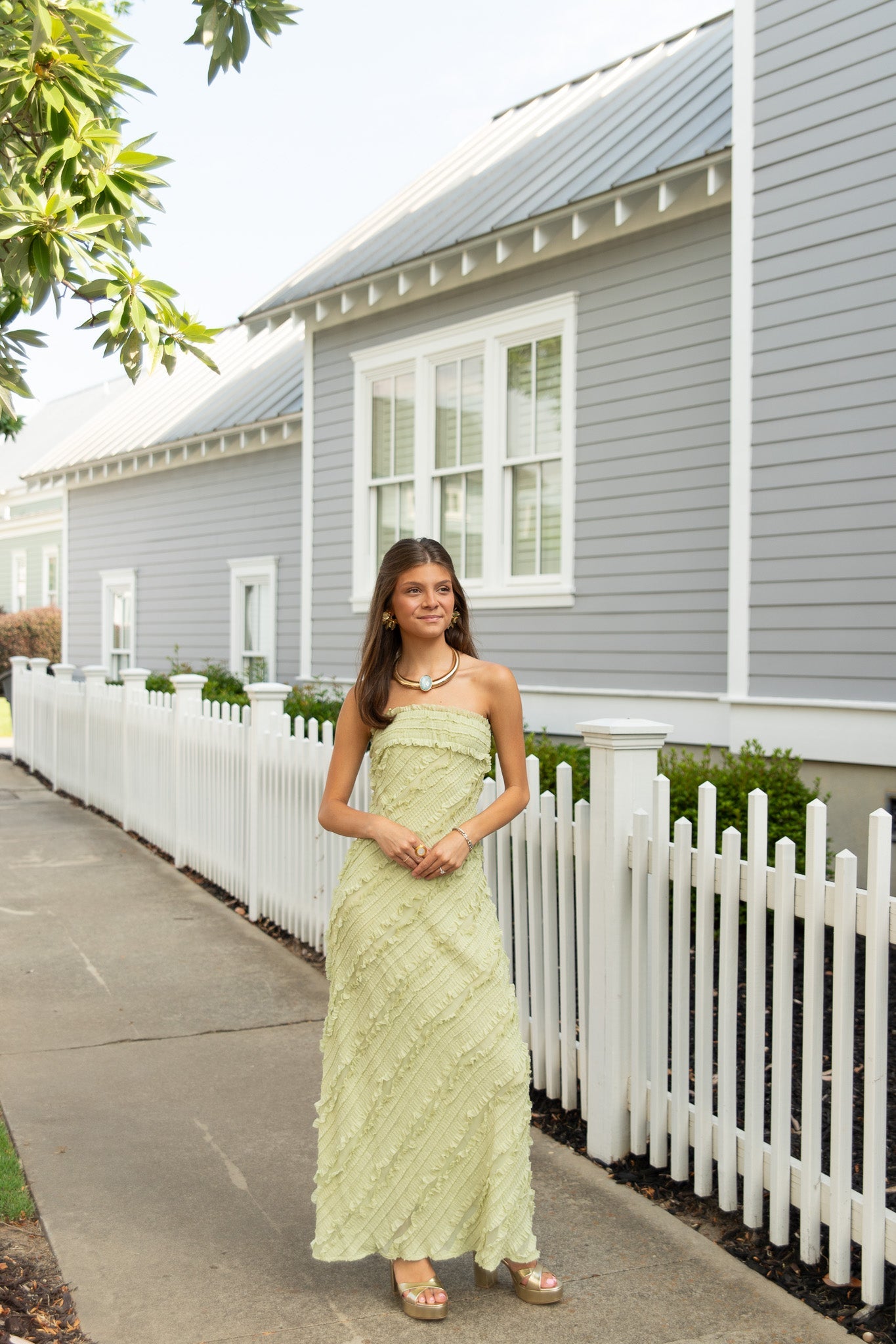 Amara Strapless Ruffled Maxi Dress