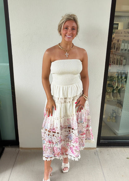 Celeste Floral Eyelet Tube Maxi Dress