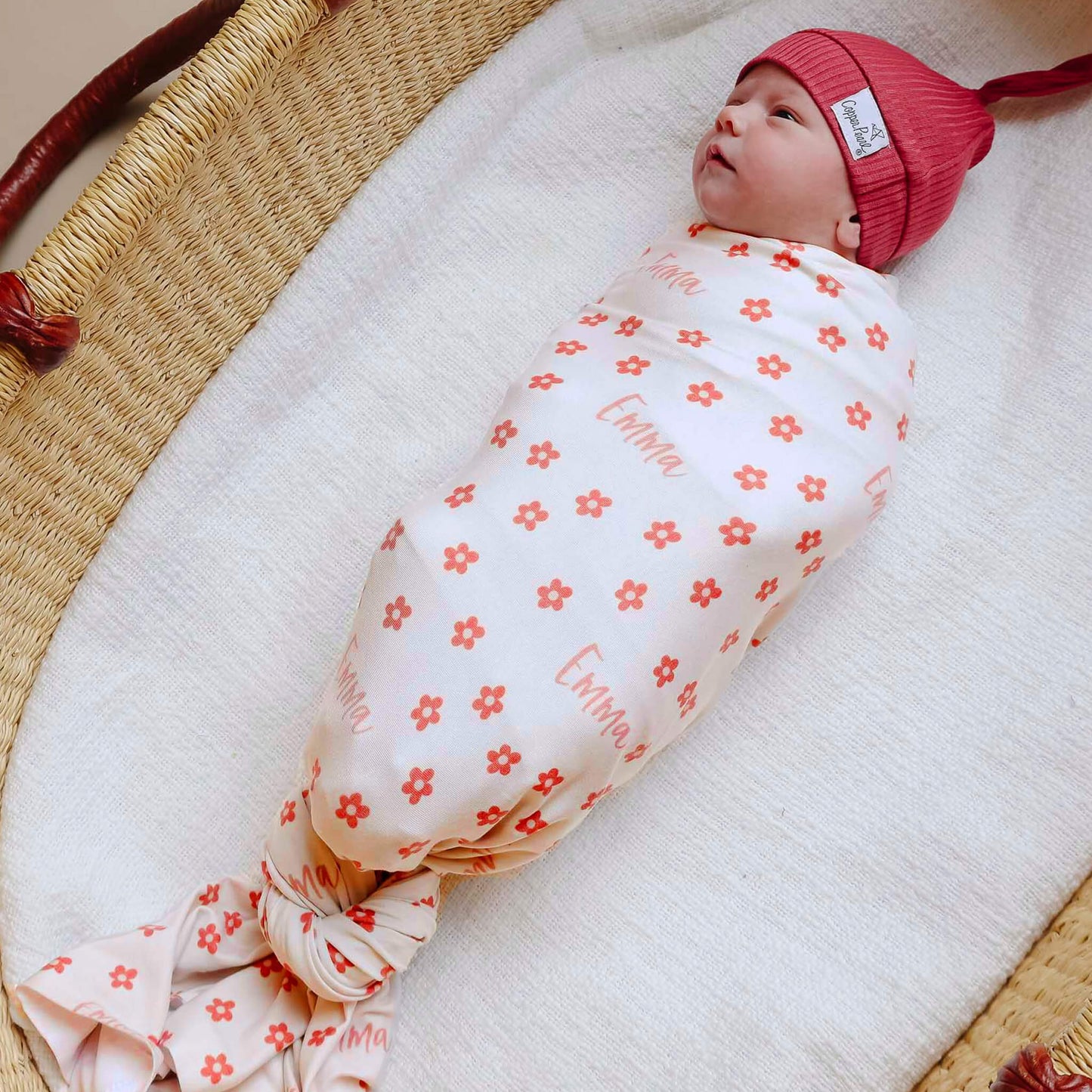 Personalized Baby Name Swaddle Blanket - Cream Daisy