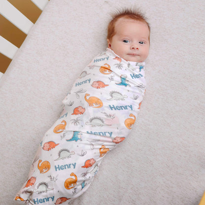 Personalized Baby Name Swaddle Blanket - Dino