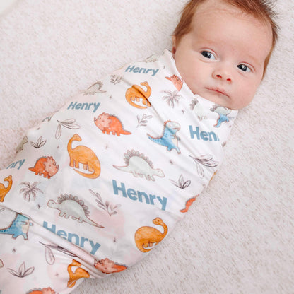 Personalized Baby Name Swaddle Blanket - Dino