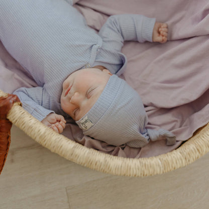 Rib Knit Top Knot Hat - Periwinkle