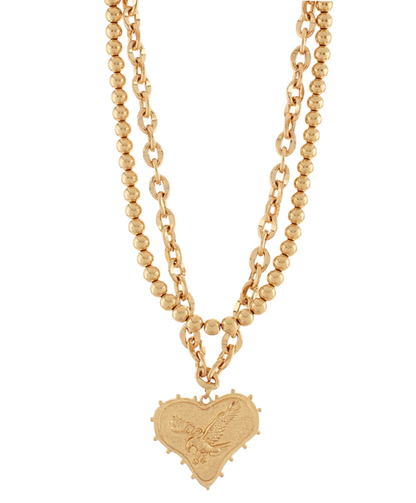 Gameday Layered Football Heart Necklace