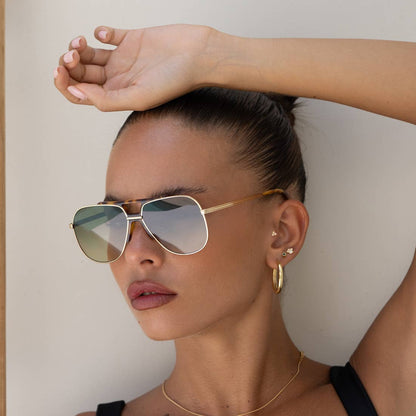 Logan Acetate Aviator Sunglasses - Gold | Fade Green
