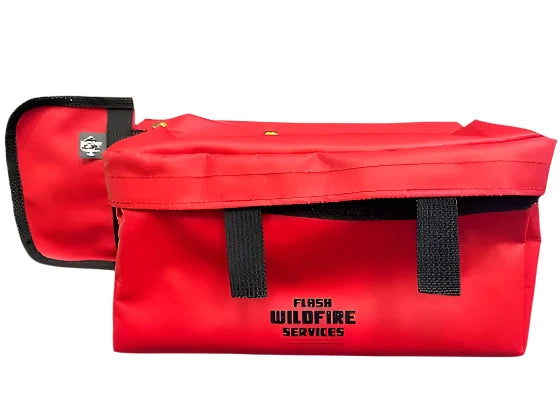 Red Chain Saw Tol Pouch with Flash Wildfire Services Logo