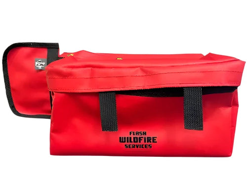 Red Chain Saw Tol Pouch with Flash Wildfire Services Logo