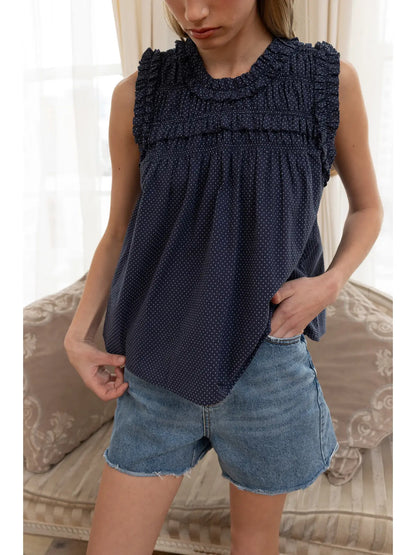 Flowy Mini Dot Ruffle Blouse