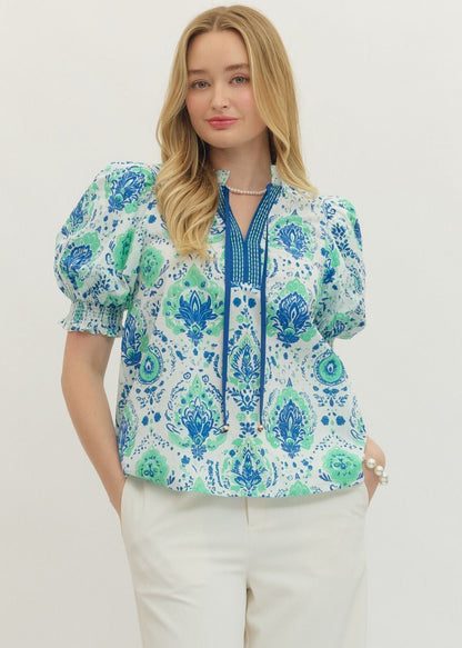 Lauren Printed Puff Sleeve Blouse