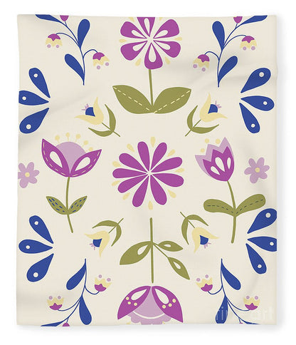 Folk Flower Pattern in Beige and Purple - Blanket