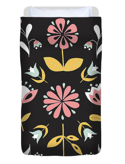Folk Flower Pattern in Black and White - Duvet Cover