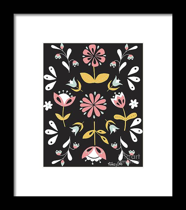 Folk Flower Pattern in Black and White - Framed Print