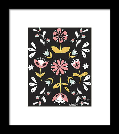 Folk Flower Pattern in Black and White - Framed Print