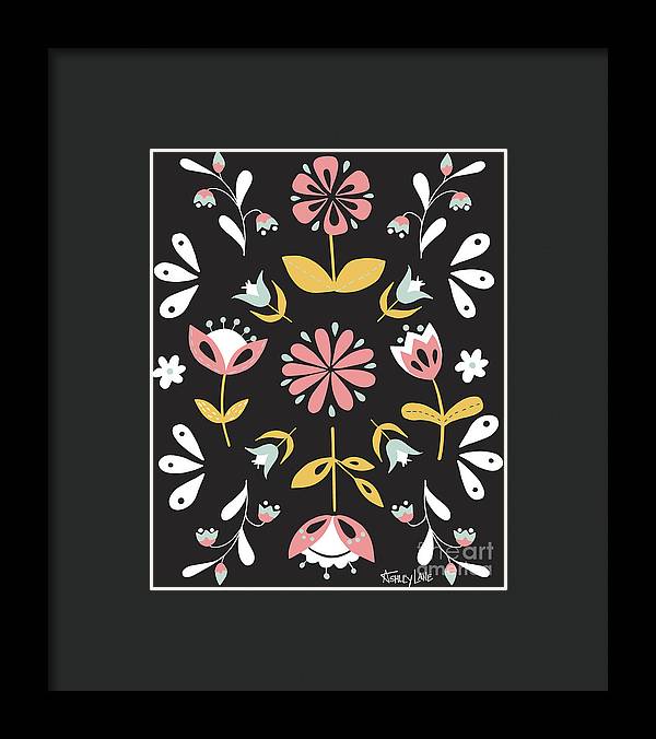 Folk Flower Pattern in Black and White - Framed Print