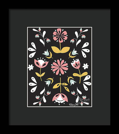 Folk Flower Pattern in Black and White - Framed Print