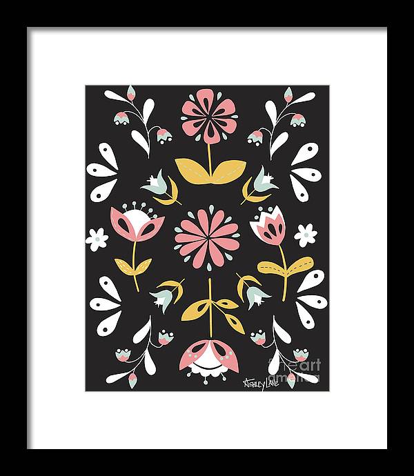 Folk Flower Pattern in Black and White - Framed Print