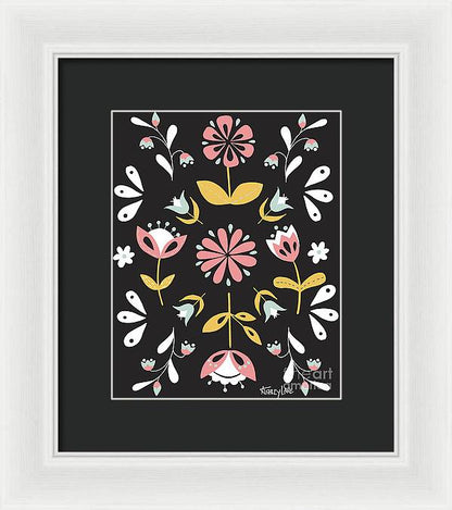 Folk Flower Pattern in Black and White - Framed Print