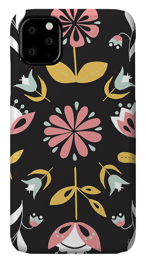 Folk Flower Pattern in Black and White - Phone Case