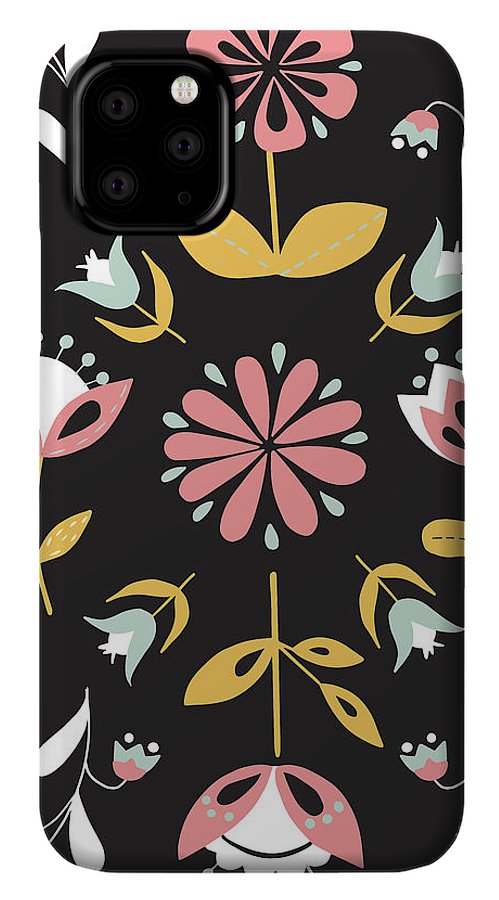 Folk Flower Pattern in Black and White - Phone Case