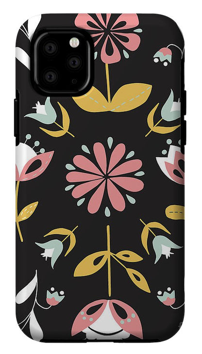 Folk Flower Pattern in Black and White - Phone Case