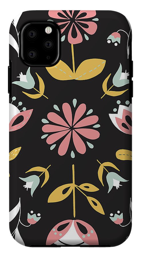 Folk Flower Pattern in Black and White - Phone Case