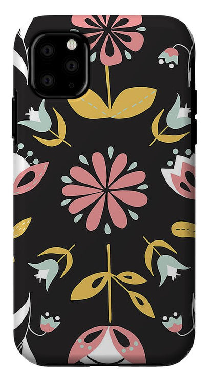 Folk Flower Pattern in Black and White - Phone Case