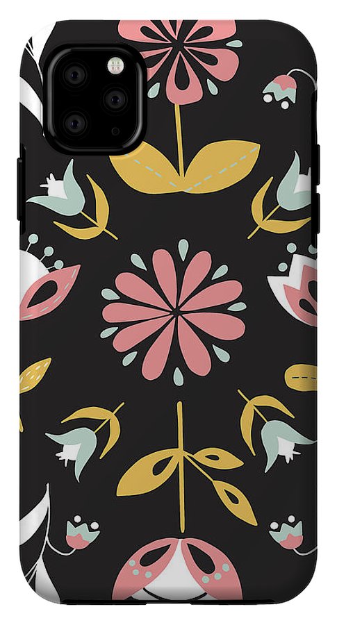 Folk Flower Pattern in Black and White - Phone Case