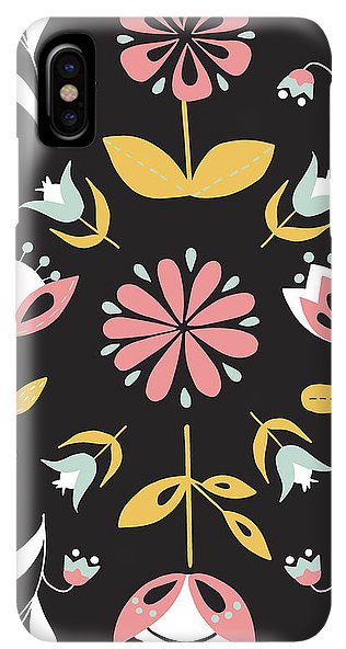 Folk Flower Pattern in Black and White - Phone Case