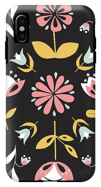 Folk Flower Pattern in Black and White - Phone Case