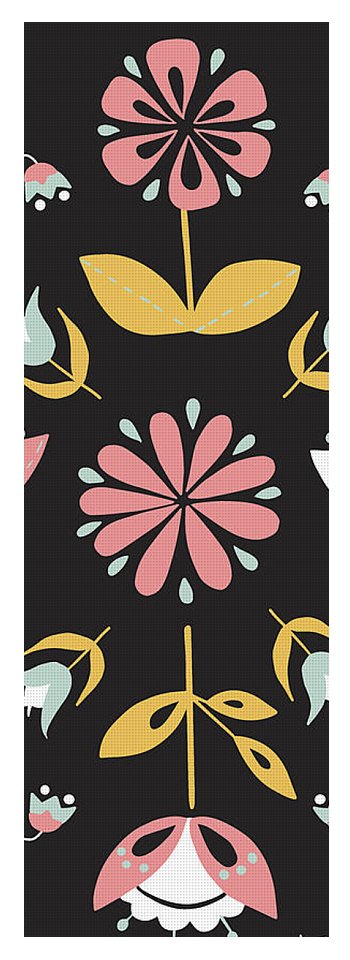 Folk Flower Pattern in Black and White - Yoga Mat