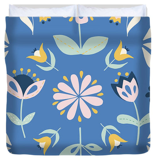 Folk Flower Pattern in Blue - Duvet Cover